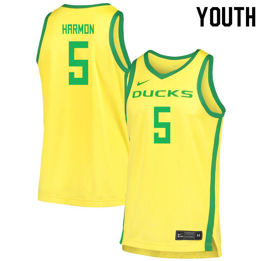 Youth # #5 De'Vion Harmon Oregon Ducks College Basketball Jerseys Sale-Yellow
